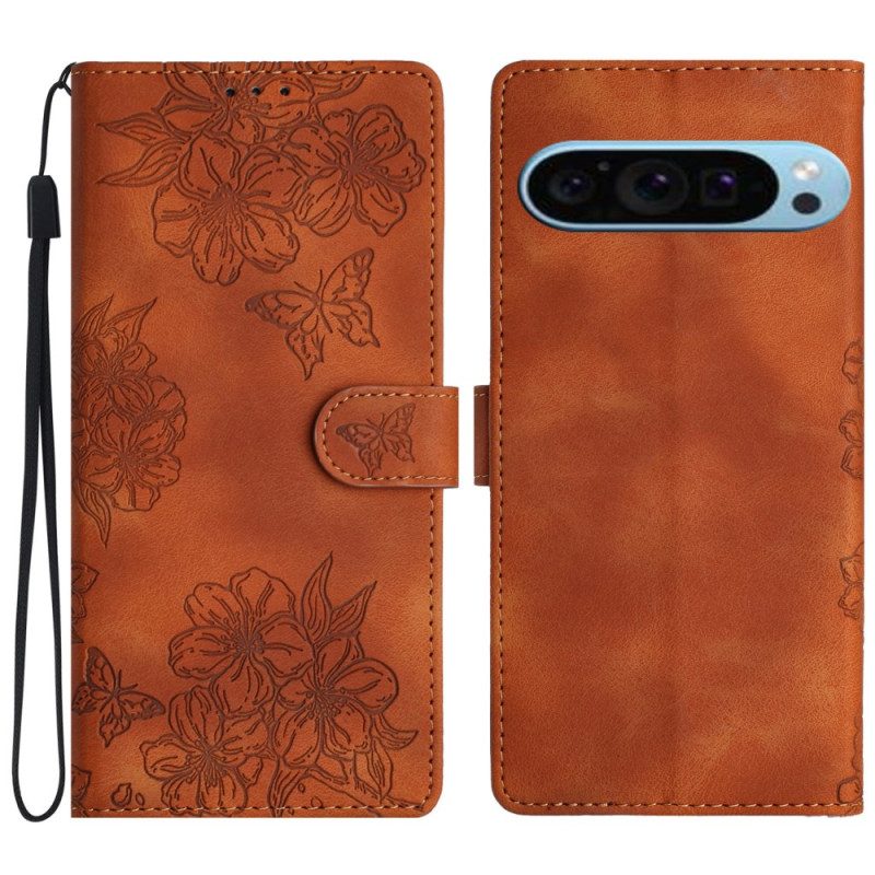 Leren Hoesje Voor Google Pixel 9 Bloemensuède-effect