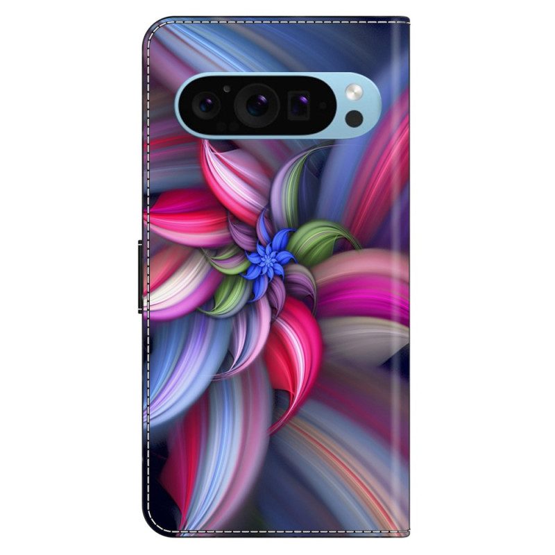 Leren Hoesje Voor Google Pixel 9 Kleurrijke Bloem