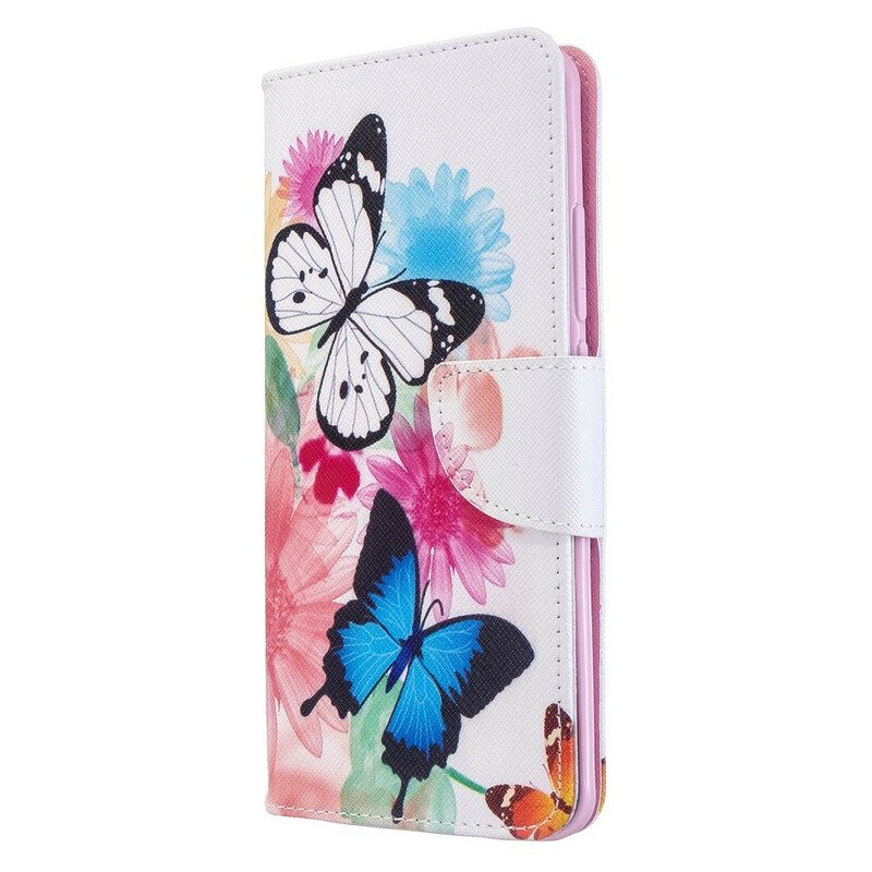 Folio-hoesje voor Xiaomi Mi Note 10 / 10 Pro Geschilderde Vlinders En Bloemen