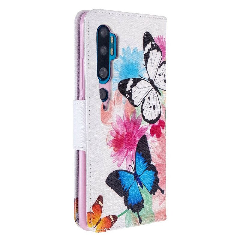 Folio-hoesje voor Xiaomi Mi Note 10 / 10 Pro Geschilderde Vlinders En Bloemen