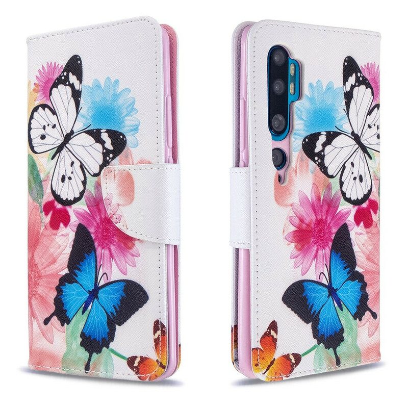 Folio-hoesje voor Xiaomi Mi Note 10 / 10 Pro Geschilderde Vlinders En Bloemen