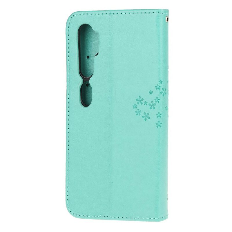 Folio-hoesje voor Xiaomi Mi Note 10 / 10 Pro Met Ketting String Boom En Uilen