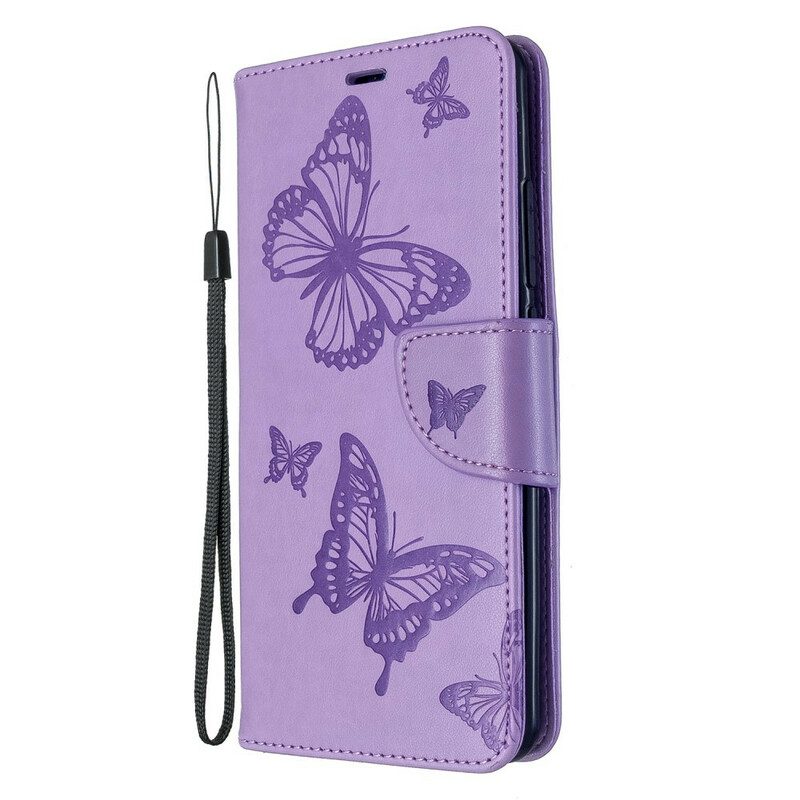 Folio-hoesje voor Xiaomi Mi Note 10 / 10 Pro Met Ketting Vlinders Bedrukte Strappy