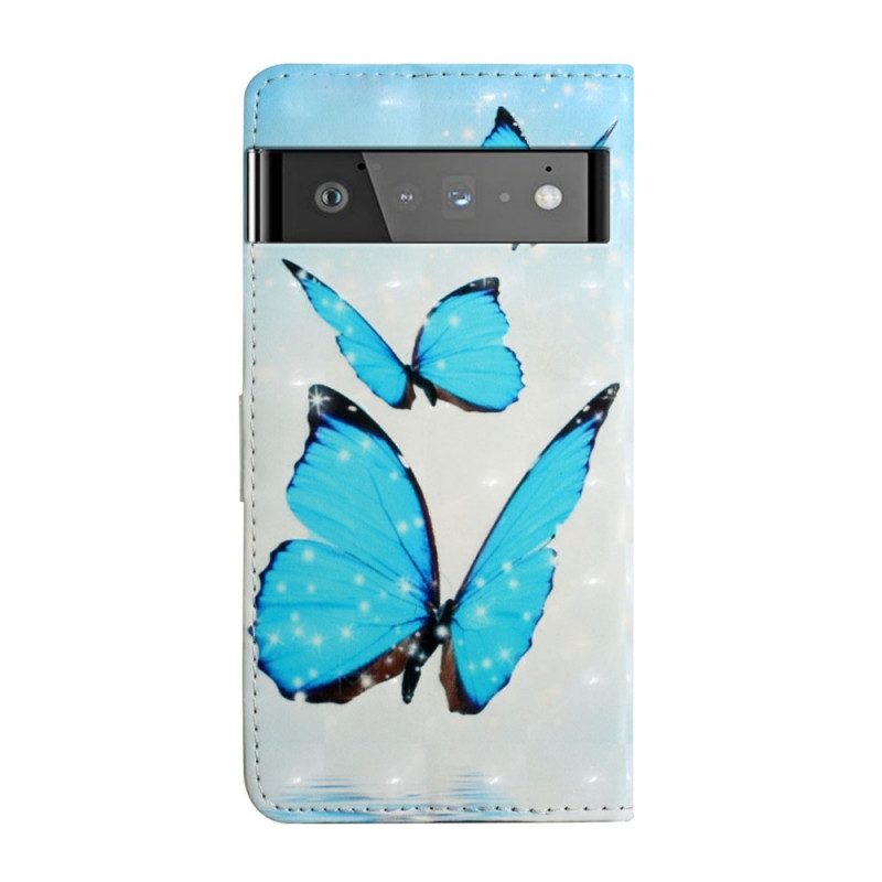 Flip Case voor Google Pixel 6 Vliegende Blauwe Vlinders