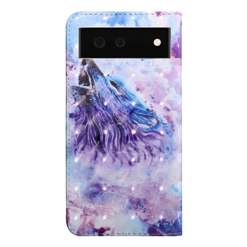 Leren Hoesje voor Google Pixel 6 Aquarel Wolf