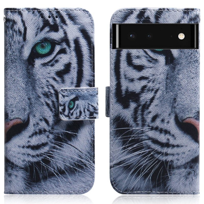 Leren Hoesje voor Google Pixel 6 Tijger Gezicht