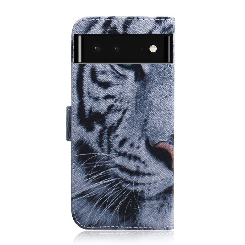 Leren Hoesje voor Google Pixel 6 Tijger Gezicht