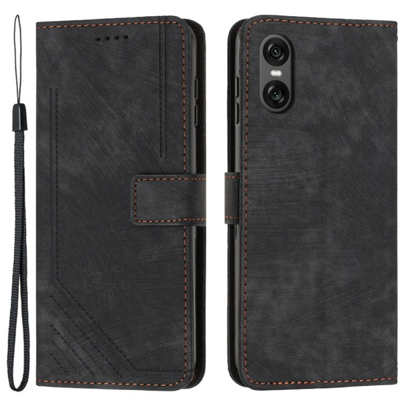 Flip Case Leren Sony Xperia 10 Vi Straplijnen