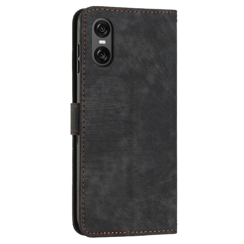 Flip Case Leren Sony Xperia 10 Vi Straplijnen