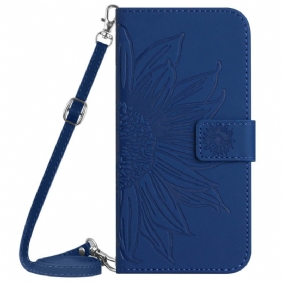 Flip Case Leren Sony Xperia 10 Vi Zonnebloem Schouderband