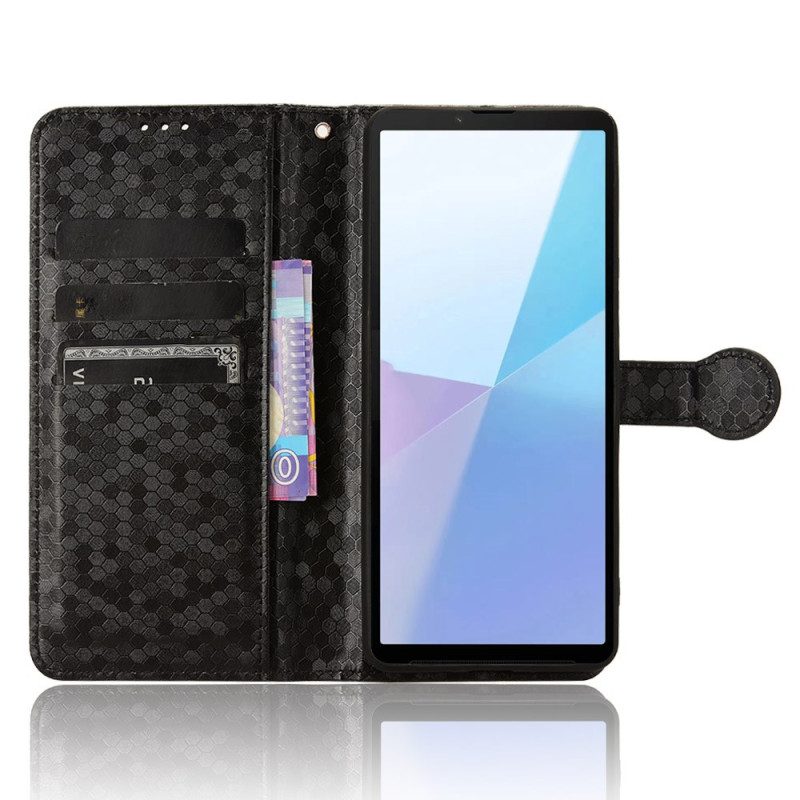 Leren Hoesje Sony Xperia 10 Vi Glanzende Stippen Met Bandje Bescherming Hoesje