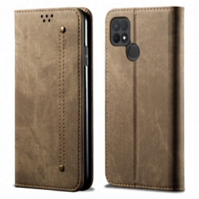 Bescherming Hoesje voor Oppo A15 Folio-hoesje De Textuur Van Jeans Van Het Leer Van Het Imitatieleer