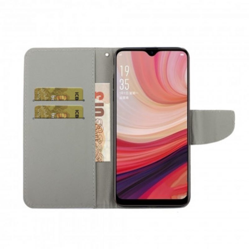 Folio-hoesje voor Oppo A15 Met Ketting Kostbare Stringvlinders