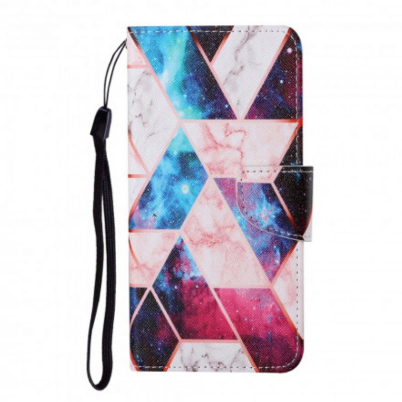 Leren Hoesje voor Oppo A15 Marmer Met Lanyard