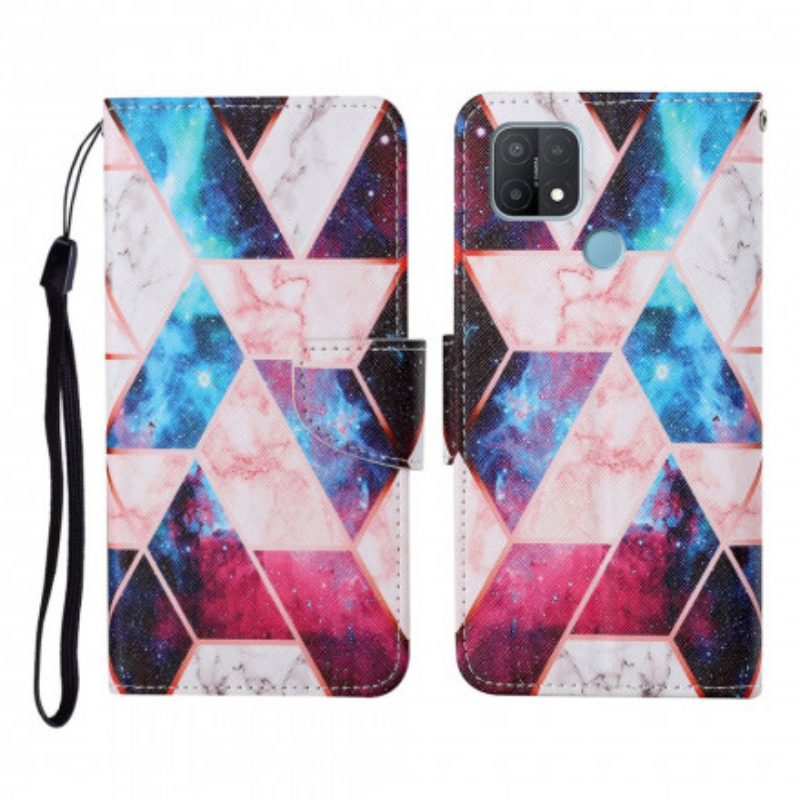 Leren Hoesje voor Oppo A15 Marmer Met Lanyard