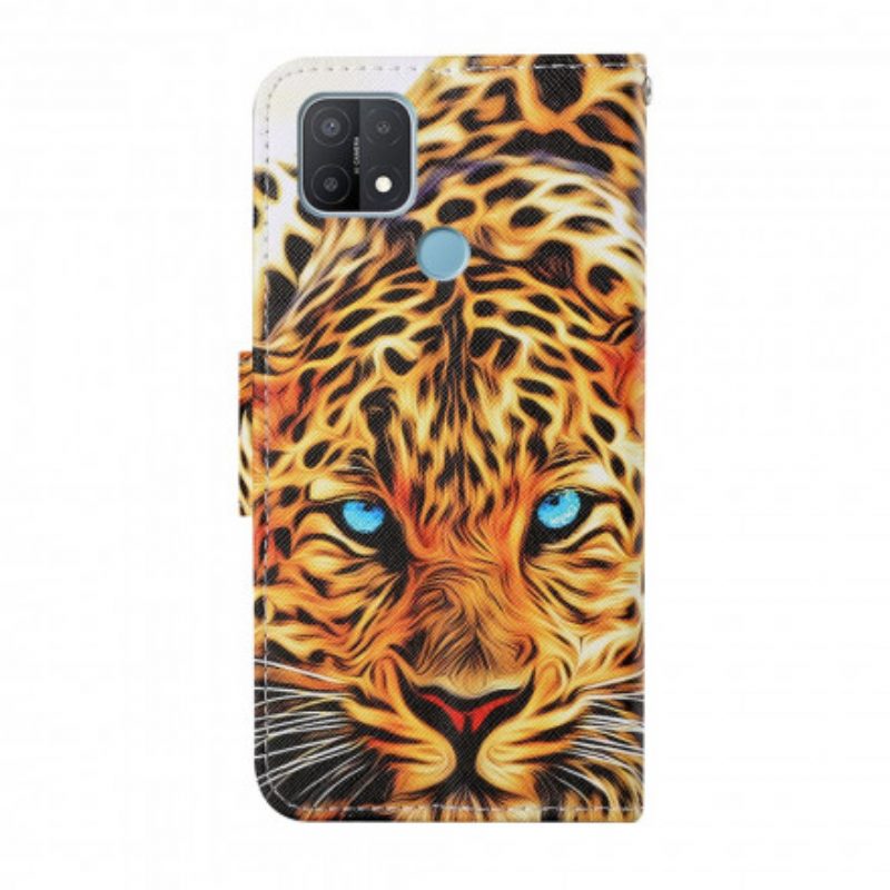 Leren Hoesje voor Oppo A15 Tijger Met Lanyard