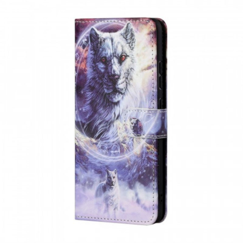 Flip Case voor Samsung Galaxy M23 5G Met Ketting Lanyard Wolf