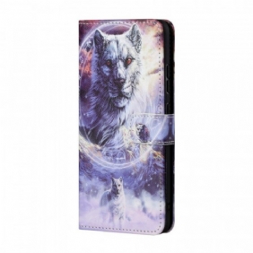 Flip Case voor Samsung Galaxy M23 5G Met Ketting Lanyard Wolf