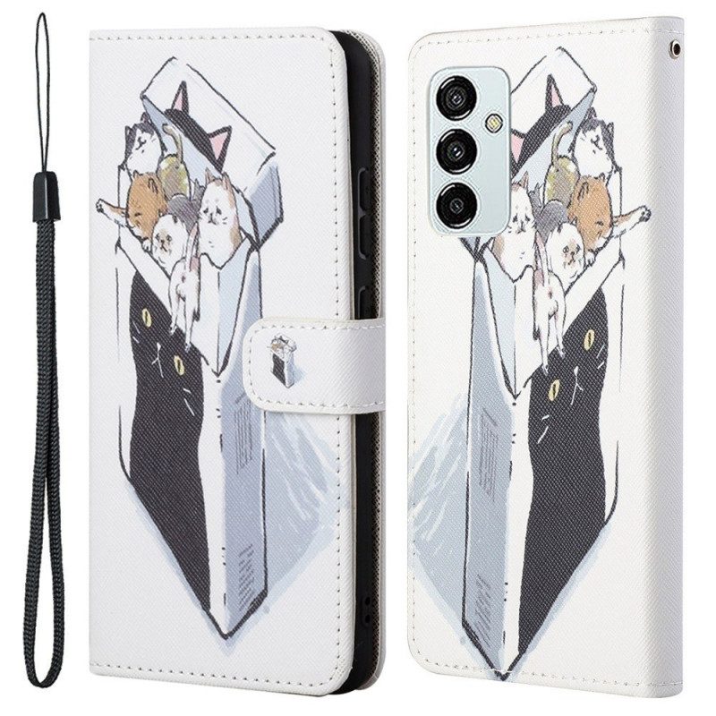 Flip Case voor Samsung Galaxy M23 5G Met Ketting String Katten