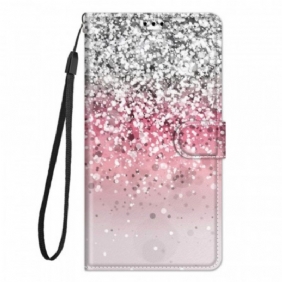 Flip Case voor Samsung Galaxy M23 5G Pailletten Met Bandje