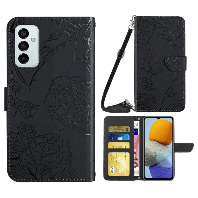 Folio-hoesje voor Samsung Galaxy M23 5G Discrete Vlinders En Schouderriem