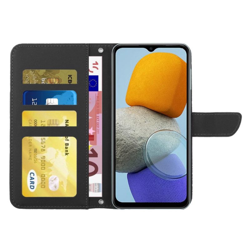 Folio-hoesje voor Samsung Galaxy M23 5G Discrete Vlinders En Schouderriem