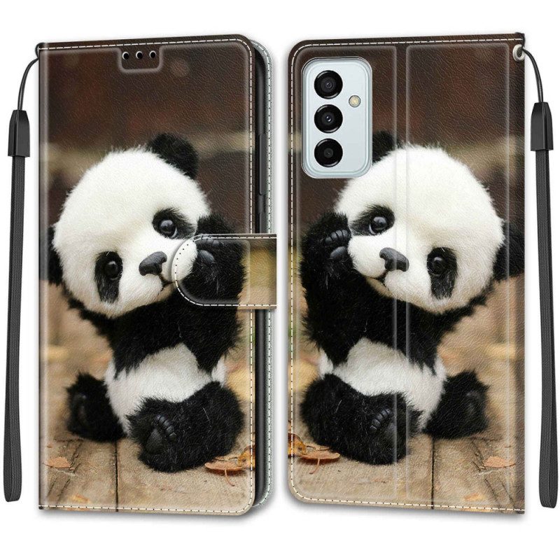 Folio-hoesje voor Samsung Galaxy M23 5G Met Ketting Kleine Panda Met Riem