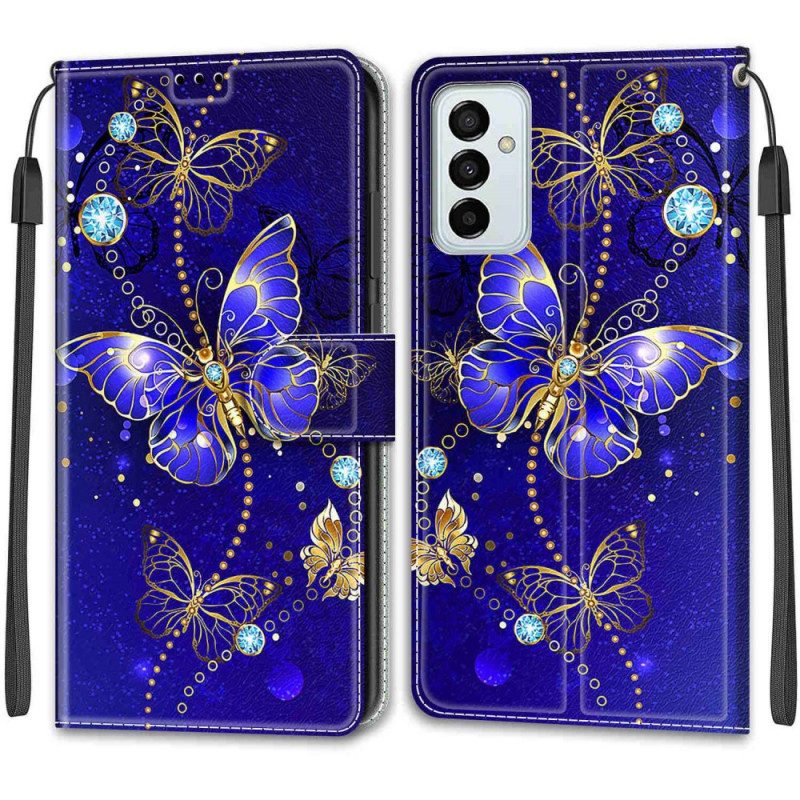 Folio-hoesje voor Samsung Galaxy M23 5G Met Ketting Riem Vlinders Waaier