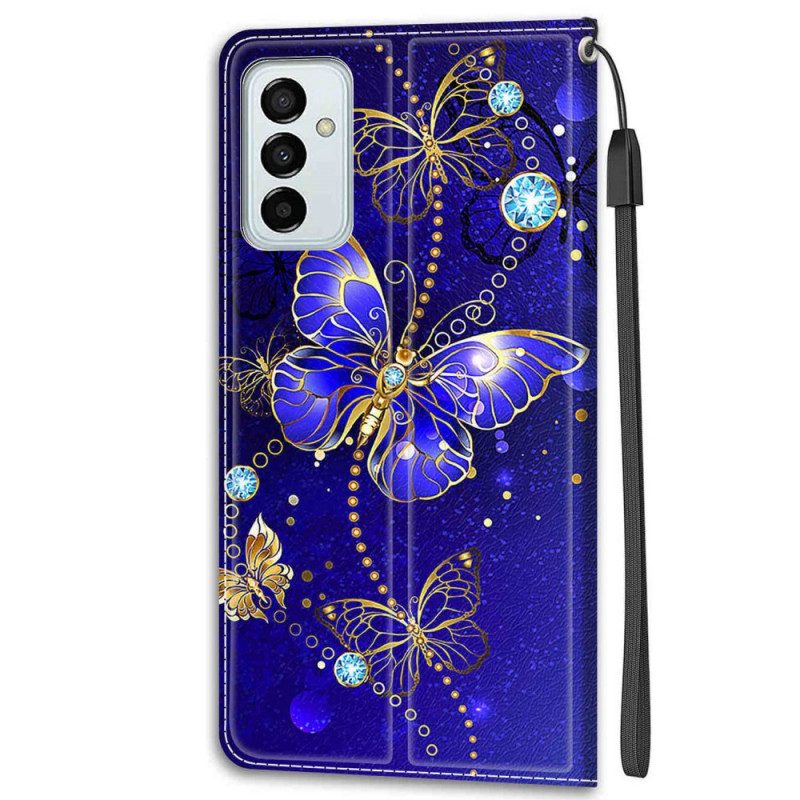 Folio-hoesje voor Samsung Galaxy M23 5G Met Ketting Riem Vlinders Waaier