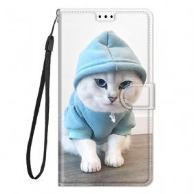 Folio-hoesje voor Samsung Galaxy M23 5G Met Ketting String Cat Fan