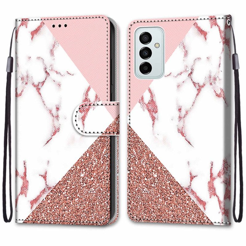 Leren Hoesje voor Samsung Galaxy M23 5G Marmer En Glitterdriehoek