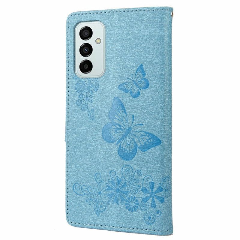 Leren Hoesje voor Samsung Galaxy M23 5G Met Ketting String Vlinders