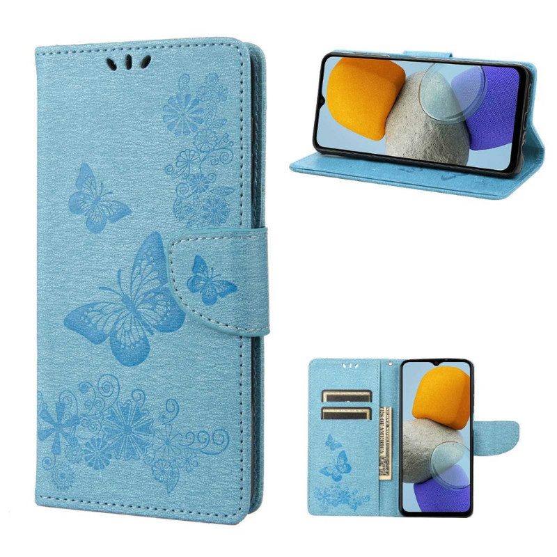 Leren Hoesje voor Samsung Galaxy M23 5G Met Ketting String Vlinders