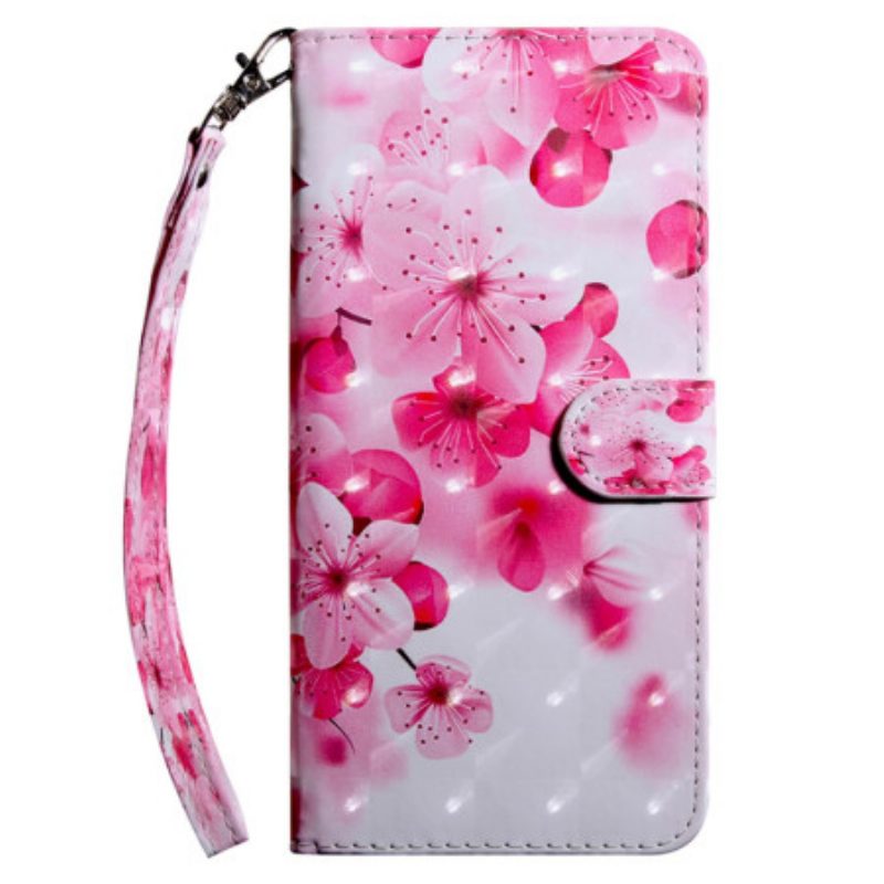 Bescherming Hoesje Samsung Galaxy A15 Rode Bloemen Met Riem