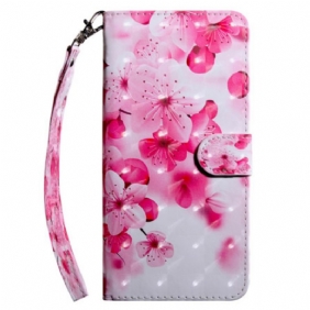 Bescherming Hoesje Samsung Galaxy A15 Rode Bloemen Met Riem