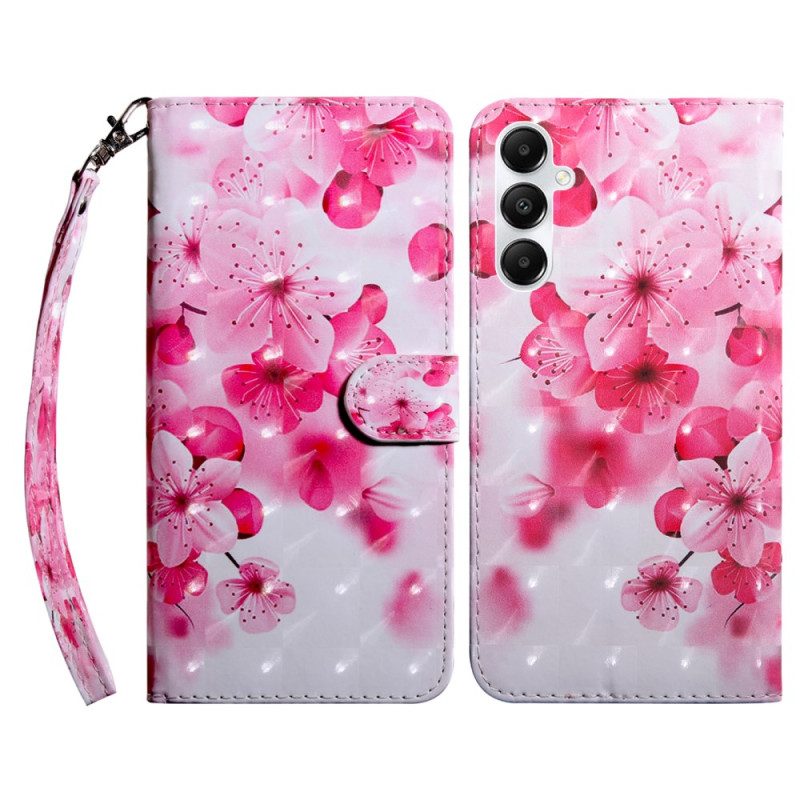 Bescherming Hoesje Samsung Galaxy A15 Rode Bloemen Met Riem