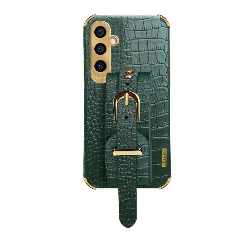 Cover Hoesje Samsung Galaxy A15 Telefoonhoesje Krokodilstijl Met Armbandsteun