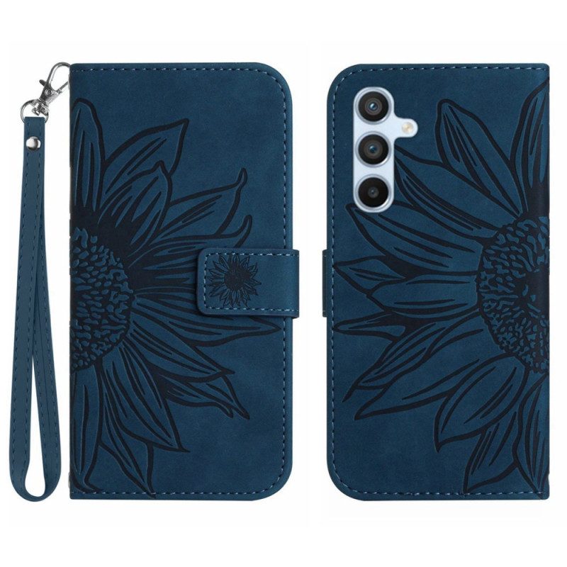 Flip Case Leren Samsung Galaxy A15 Zonnebloem Met Riempje