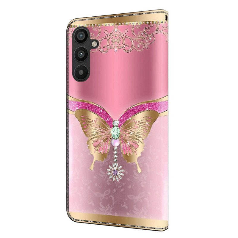 Folio-hoesje Samsung Galaxy A15 Roze En Gouden Vlinder