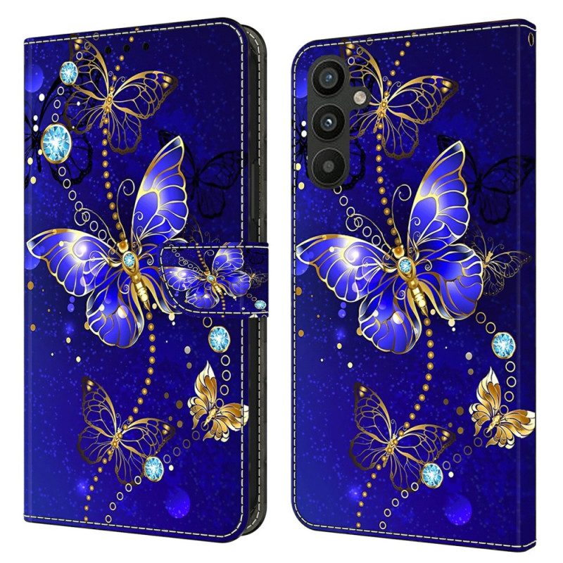 Leren Hoesje Samsung Galaxy A15 Diamanten Vlinder Bescherming Hoesje