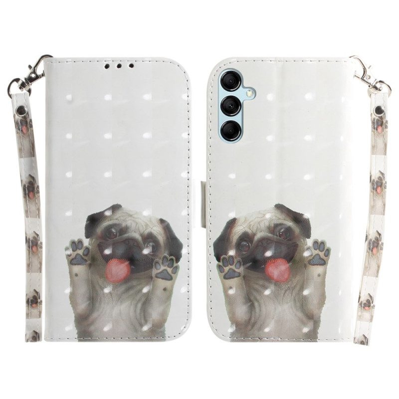 Leren Hoesje Samsung Galaxy A15 Vastgebonden Mopshondpuppy Bescherming Hoesje