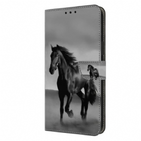 Leren Hoesje Samsung Galaxy A15 Zwart Paard Bescherming Hoesje