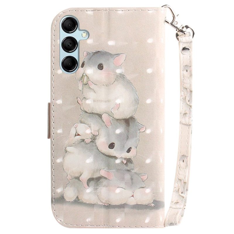 Leren Hoesje Voor Samsung Galaxy A15 Hamsters Met Riem