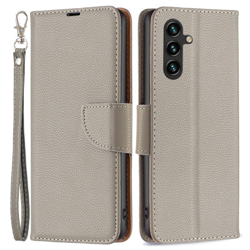 Leren Hoesje Voor Samsung Galaxy A15 Litchi Lederen Stijl Met Riem