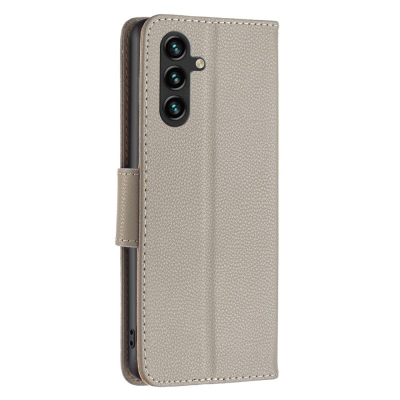 Leren Hoesje Voor Samsung Galaxy A15 Litchi Lederen Stijl Met Riem