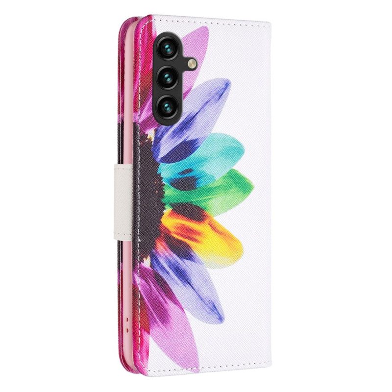 Leren Hoesje Voor Samsung Galaxy A15 Waterverfbloem