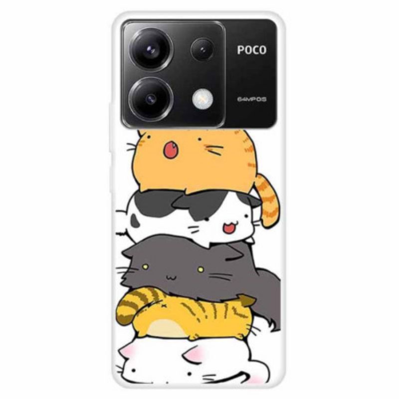 Cover Hoesje Poco X6 5g Telefoonhoesje Gestapelde Katten