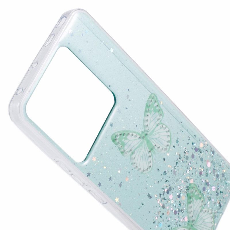 Hoesje Poco X6 5g Vlinders Glitteren Bescherming Hoesje