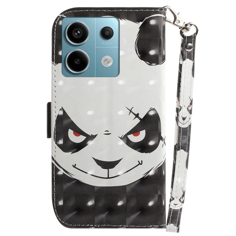 Leren Hoesje Poco X6 5g Boze Panda Met Riem Bescherming Hoesje