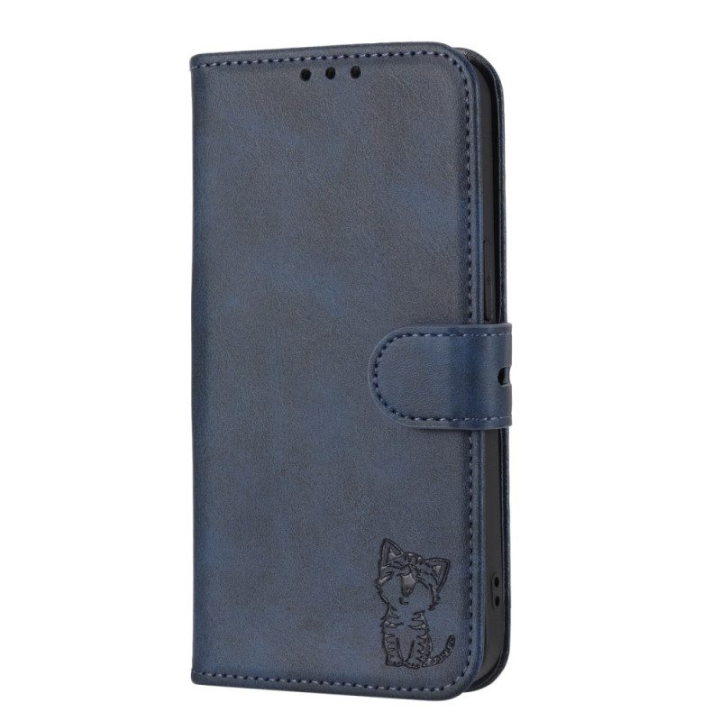 Leren Hoesje Voor Poco X6 5g Blije Kat